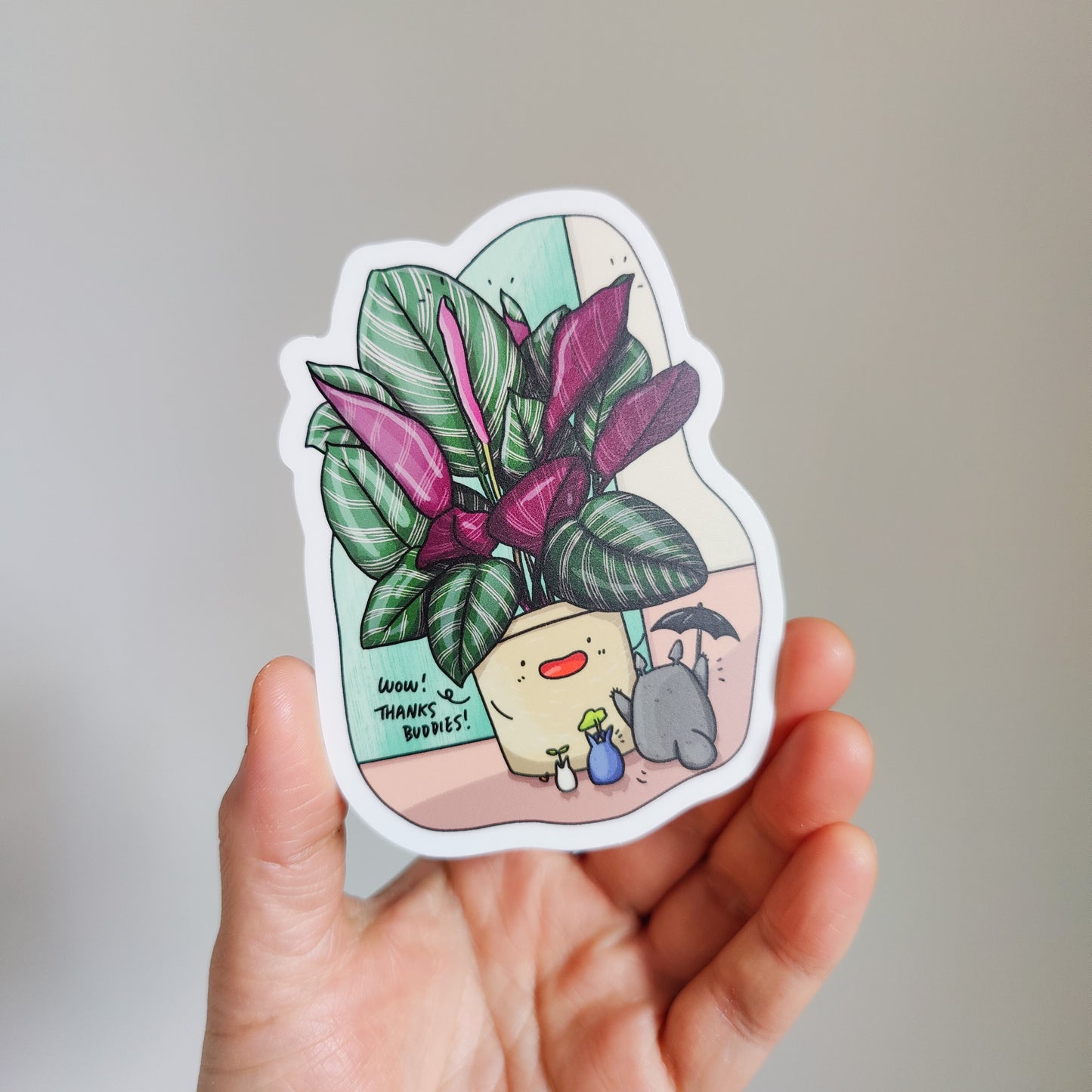 Calathea and Totoro 4" Vinyl Sticker