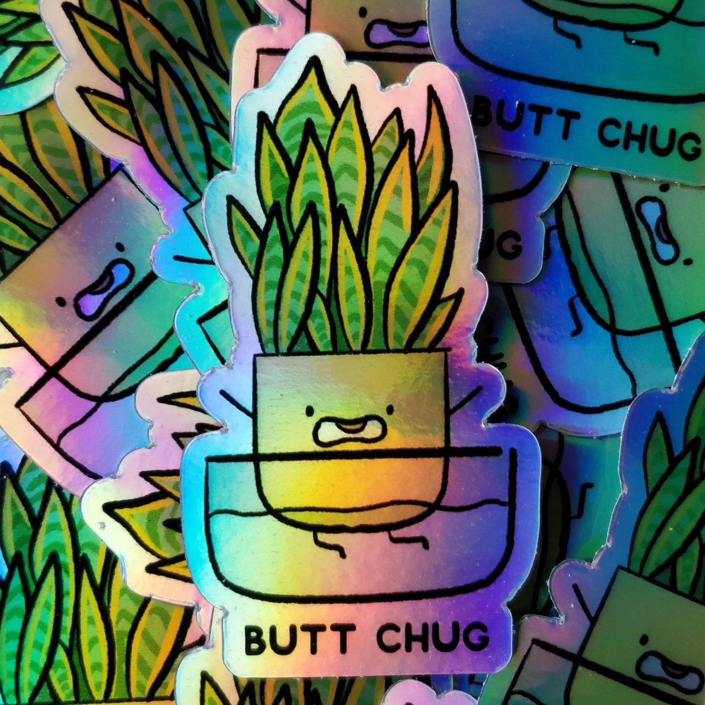 Butt Chug Holographic Vinyl Die Cut Sticker